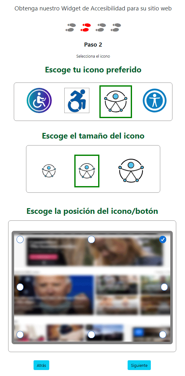 Paso 2: Escoge imagen, tamaño y posición del icono para la web